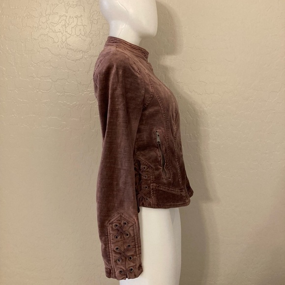 Free People Purple Crushed Velvet Moto Jacket Size Small - Picture 8 of 16